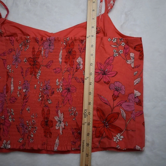 Banana Republic Linen Floral Corset Sz XL Cropped Smocked Back Cottagecore Boho - Picture 12 of 14